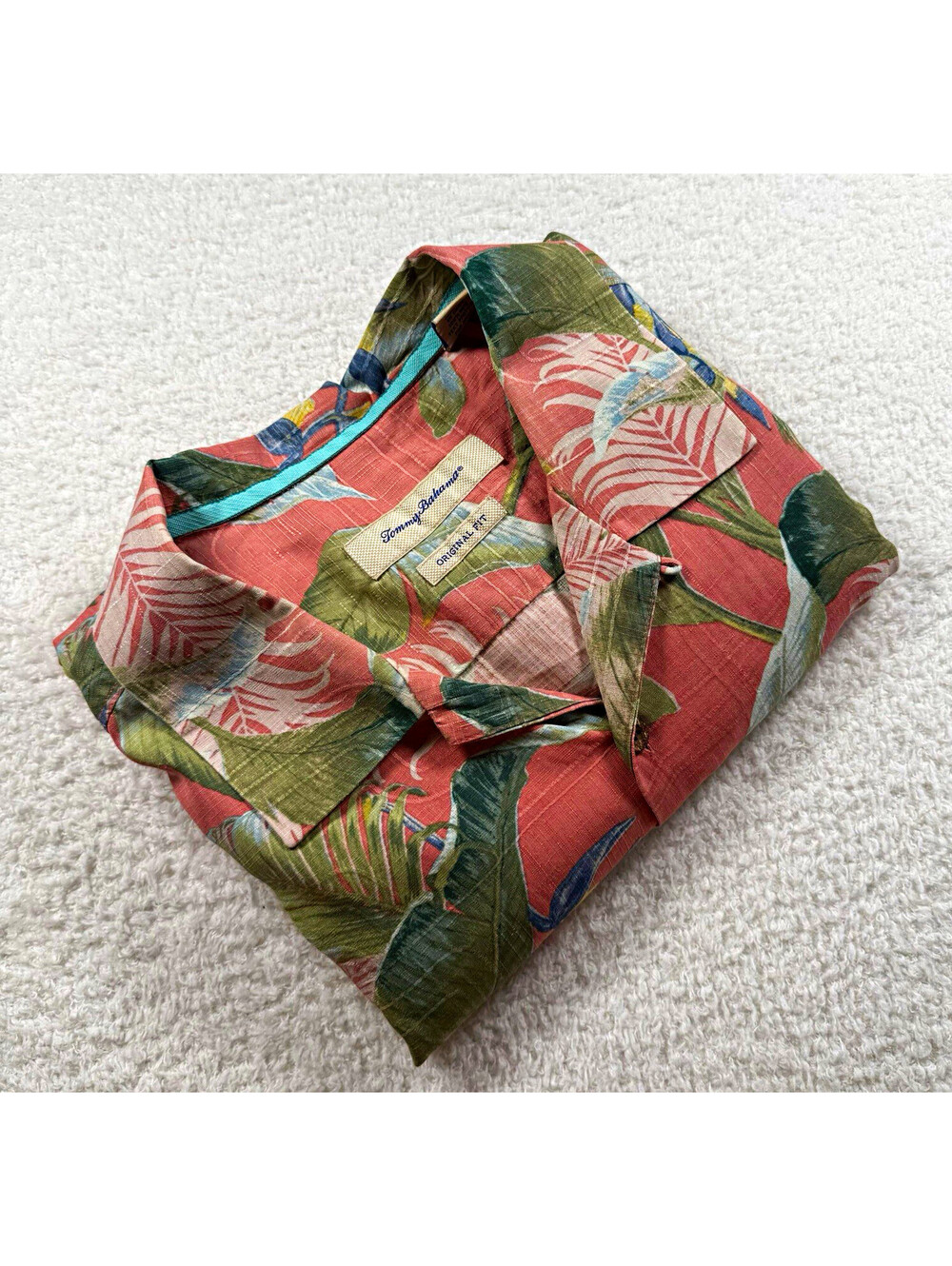 Tommy Bahama Men’s XL Silk Hawaiian Shirt Coral Tropical Floral Original Fit